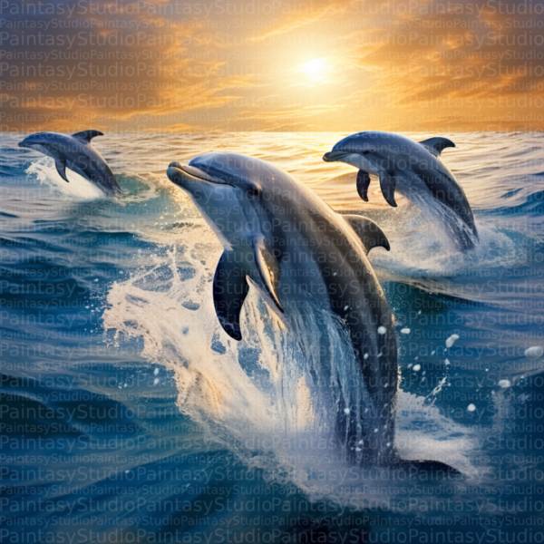 Il Balletto Magico dei Tre Delfini tra le Onde al Tramonto