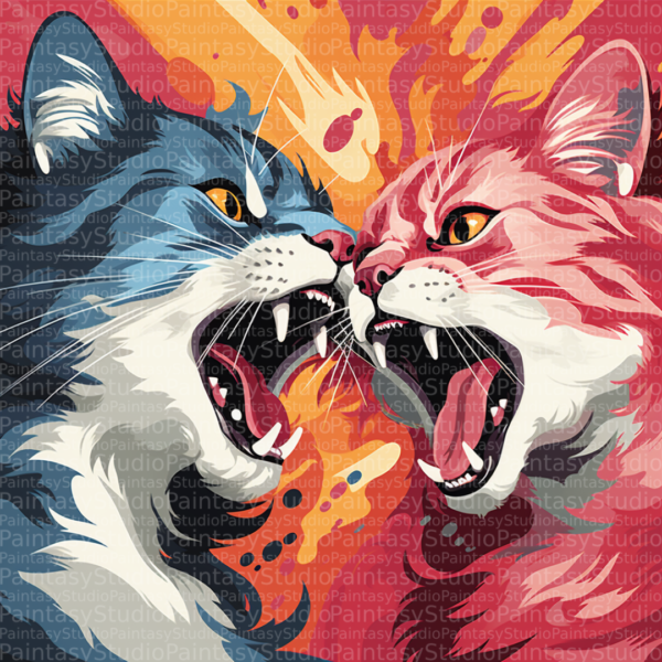 Duello Felino in Stile Pop Art