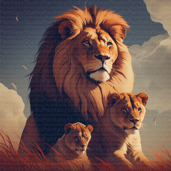Legame Familiare: La Famiglia dei Leoni Contempla l'Orizzonte
