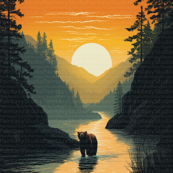 Serenità Selvaggia: Orso nel Fiume al Tramonto