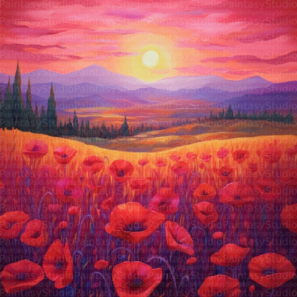 Tramonto tra Campi di Grano e Papaveri